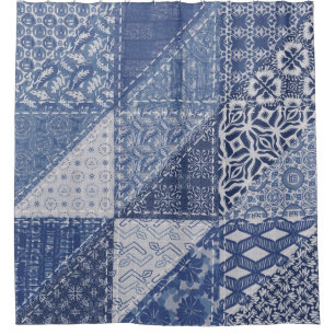 Denim Triangle Patchwork Vintage Textur. Duschvorhang