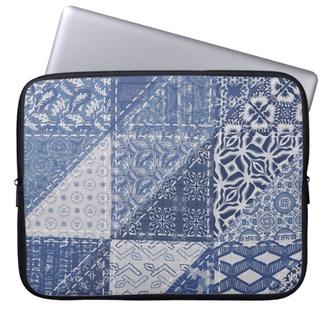 Denim Triangle Patchwork Vintage Textur. Laptopschutzhülle (Vorderseite)