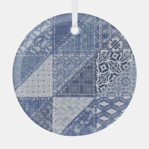 Denim Triangle Patchwork Vintage Textur. Ornament Aus Glas