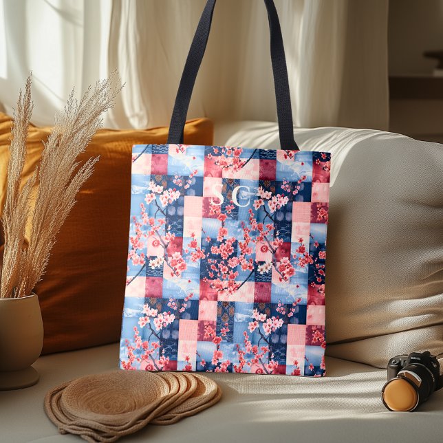 Denim und Blumenmuster mit Cherry Blossom Tasche (Von Creator hochgeladen)