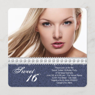 Denim und Diamant Sweet Sixteen Party Einladung