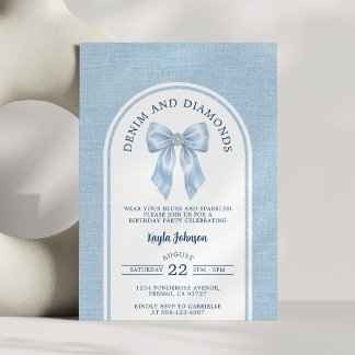 Denim und Diamanten Eleganter Bogen Aquarellbogen Einladung