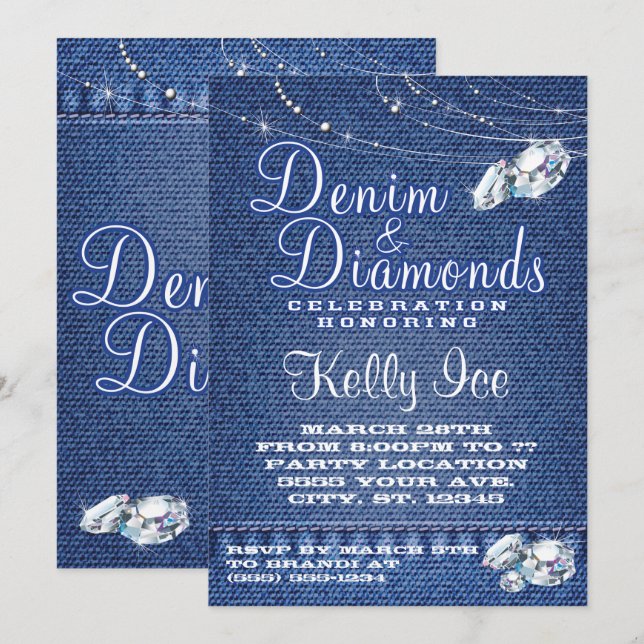 Denim- und Diamanten-Party Einladungen (Vorne/Hinten)