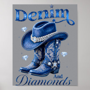 Denim und Diamanten Western Cowgirl Junggesellinne Poster
