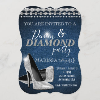 Denim und Diamond Birthday Party, elegant, Heelse Einladung