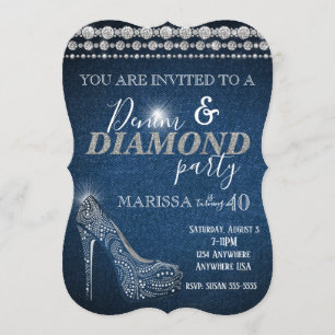 Denim und Diamond Birthday Party, elegant, Heelse Einladung