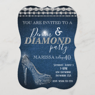 Denim und Diamond Birthday Party, elegant, Heelse Einladung