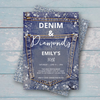 Denim und Diamonds Bling Jean Glam Birthday Party Einladung