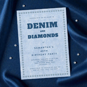 Denim und Diamonds Blue Jeans 40. Geburtstag Party Einladung