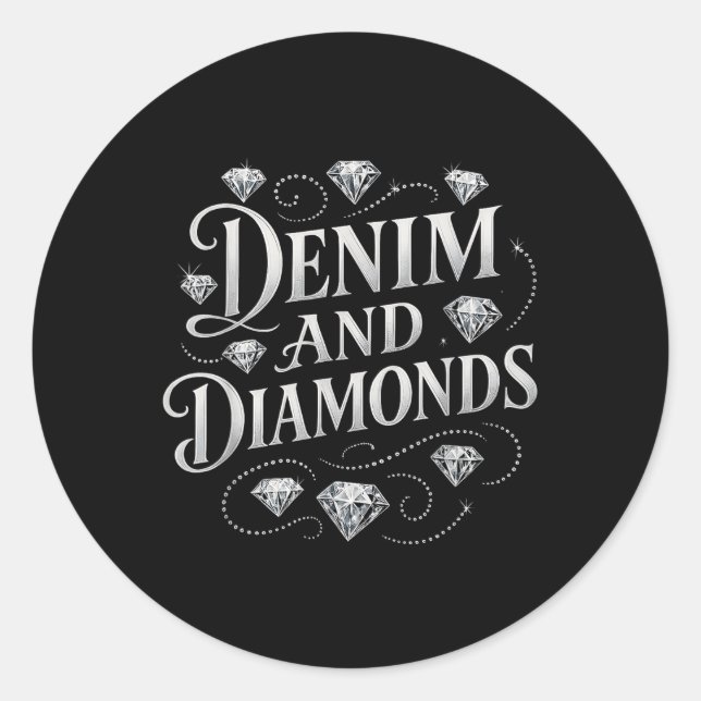 Denim und Diamonds Country Chic Western Bacheloret Runder Aufkleber (Vorderseite)