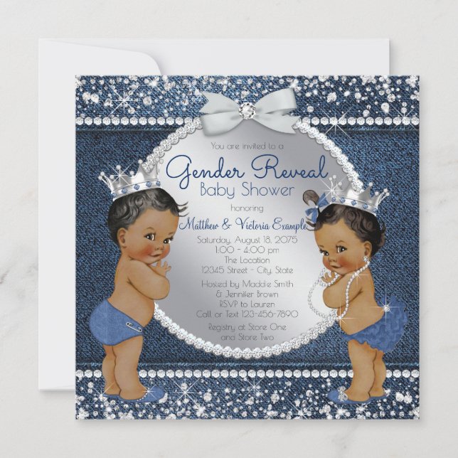 Denim und Diamonds Gender Reveal Shower Einladung (Vorderseite)