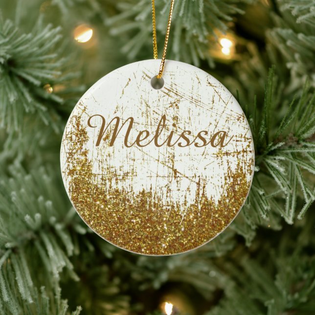 Denim und Glitzer personalisiert Keramik Ornament (Baum)