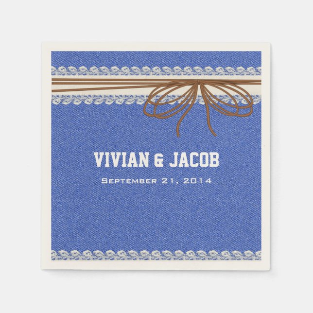 Denim und Lace Custom Wedding Napkin Serviette (Vorderseite)