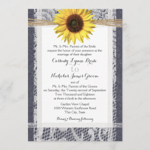 Denim und Lace Sunflower Wedding Einladung