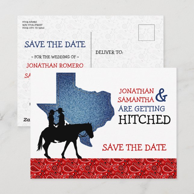 Denim und Red Bandana Texas Save the Date Postkarte (Vorne/Hinten)