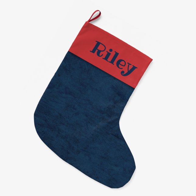 Denim und Red Holiday Großer Weihnachtsstrumpf (Vorderansicht (hängend))