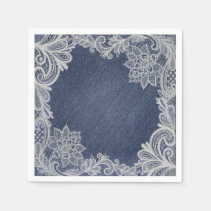 Denim und weiße Blumen-Spitze elegante Babyparty z Serviette