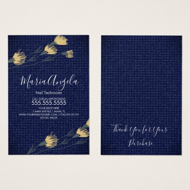 Denim und Wilde Blume Gelbe blaue Schmuckkarten (Vorne & Hinten)