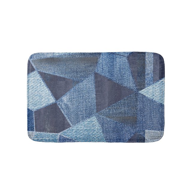 Denim Urban: Distressed Streifen-Patchwork. Badematte (Vorderseite)
