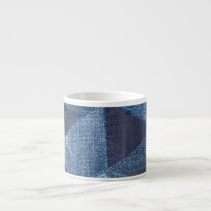 Denim Urban: Distressed Streifen-Patchwork. Espressotasse