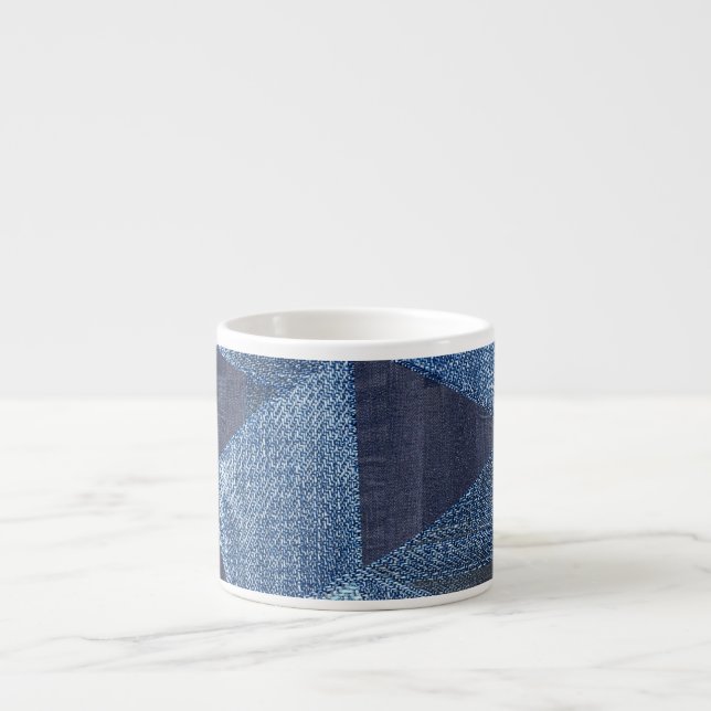 Denim Urban: Distressed Streifen-Patchwork. Espressotasse (Vorderseite)