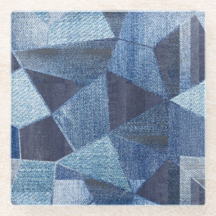 Denim Urban: Distressed Streifen-Patchwork. Glasuntersetzer