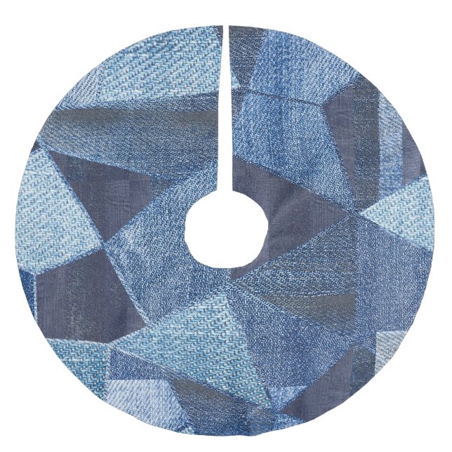 Denim Urban: Distressed Streifen-Patchwork. Polyester Weihnachtsbaumdecke (Vorderseite)
