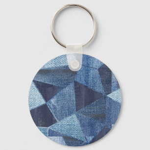 Denim Urban: Distressed Streifen-Patchwork. Schlüsselanhänger