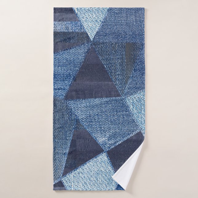 Denim Urban: Distressed Striped Patchwork. Badehandtuch (Badehandtuch)