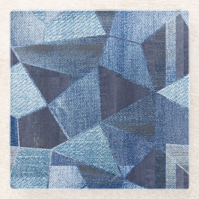 Denim Urban: Distressed Striped Patchwork. Glasuntersetzer (Vorderseite)