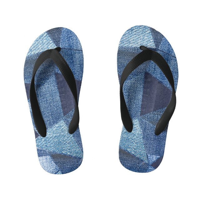 Denim Urban: Distressed Striped Patchwork. Kinderbadesandalen (Fußbett)