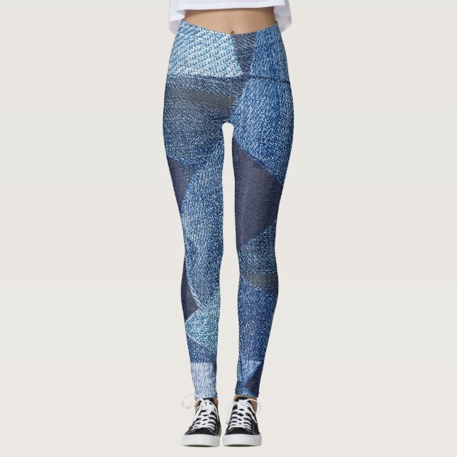 Denim Urban: Distressed Striped Patchwork. Leggings (Vorderseite)