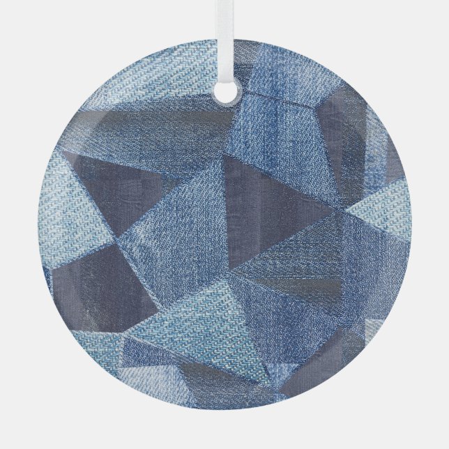 Denim Urban: Distressed Striped Patchwork. Ornament Aus Glas (Vorderseite)
