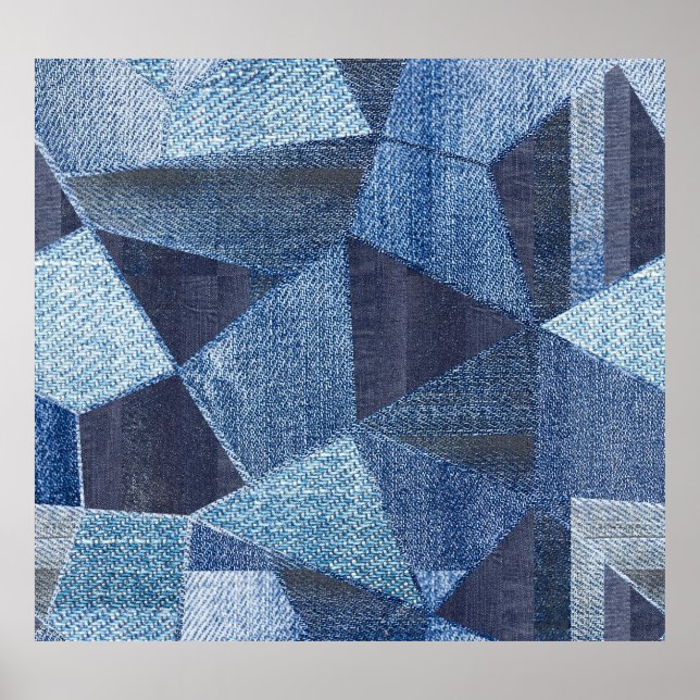 Denim Urban: Distressed Striped Patchwork. Poster (Vorne)