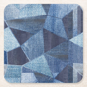 Denim Urban: Distressed Striped Patchwork. Rechteckiger Pappuntersetzer