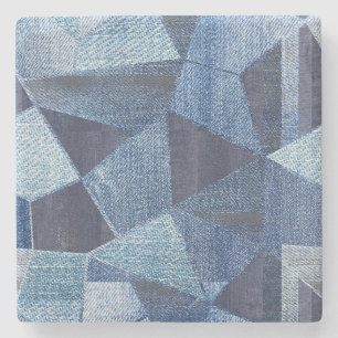 Denim Urban: Distressed Striped Patchwork. Steinuntersetzer