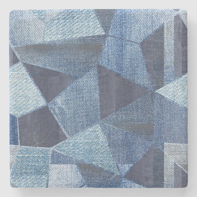 Denim Urban: Distressed Striped Patchwork. Steinuntersetzer (Vorderseite)