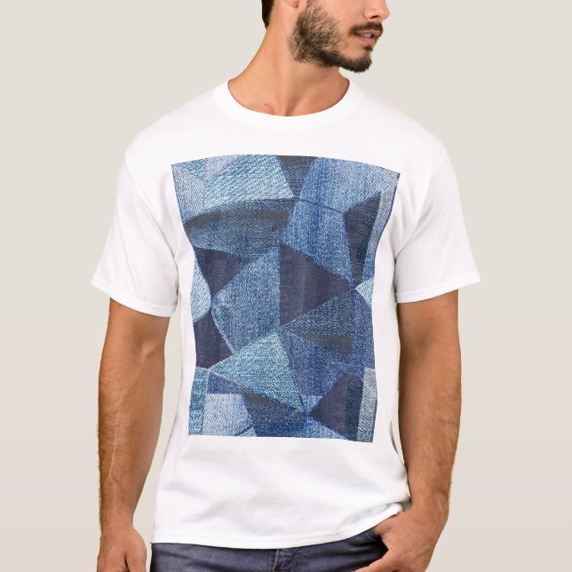 Denim Urban: Distressed Striped Patchwork. T-Shirt (Vorderseite)