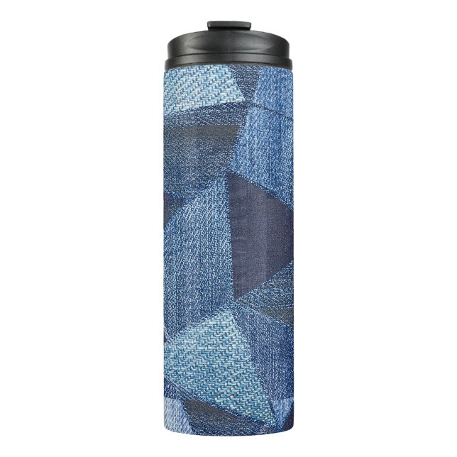 Denim Urban: Distressed Striped Patchwork. Thermosbecher (Vorderseite)