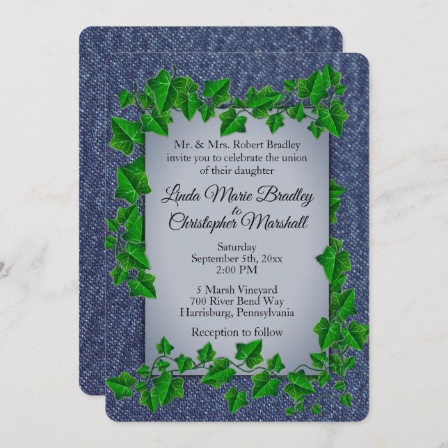 Denim Vines Wedding Einladung (Vorne/Hinten)