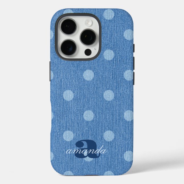 Denim Washed Polka Dot iPhone 16 Pro Hülle (Rückseite)