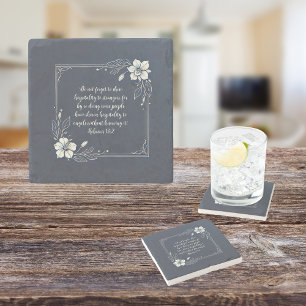 Denim White Flora individuell anpassbarer Vers Steinuntersetzer