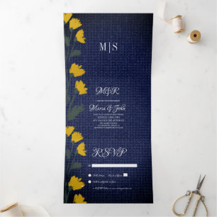 Denim & Wild Flowers Hochzeit Tri-Fold Einladung