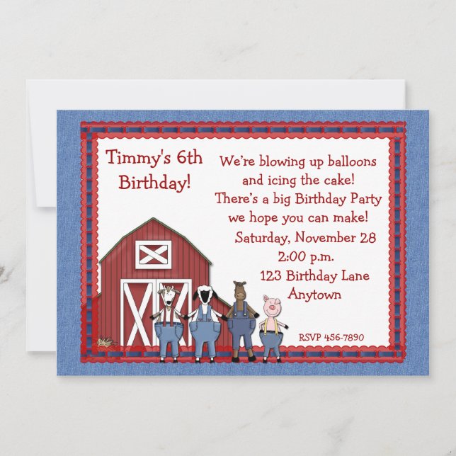 Denimbarnyard-Geburtstags-Freunde Einladung (Vorderseite)