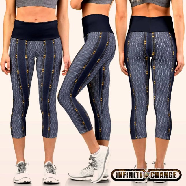 Denimeffekte mit bedruckten Nieten und Fischnet | Capri Leggings (Von Creator hochgeladen)