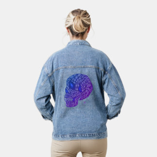 Denimjacke mit Totenkopf-Muster in Lila und Blau Jeansjacke
