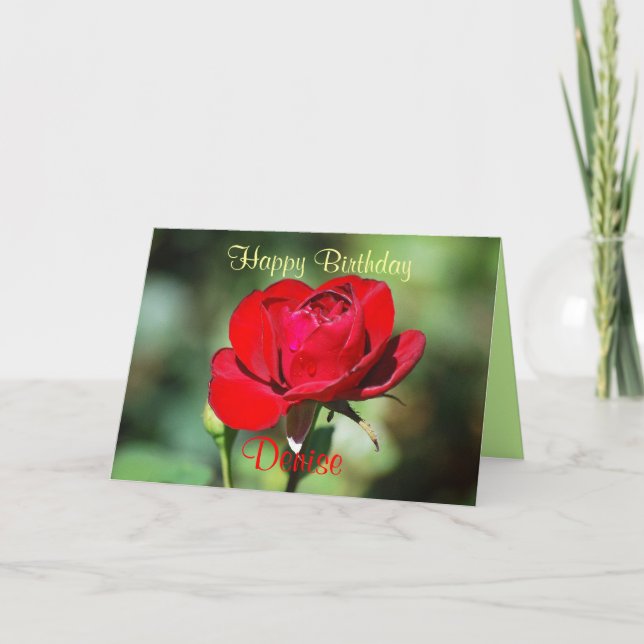 Denise Happy Birthday Rote Rose Card Karte (Vorderseite)