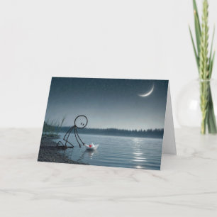 Denk an Dich Strichmännchen mit Papierboot Karte