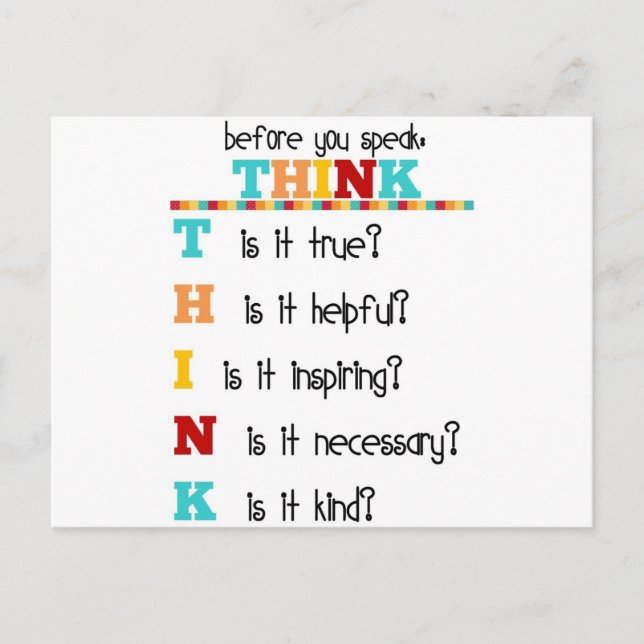 Denk nach, bevor du sprichst postkarte (Vorderseite)