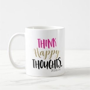 DENKE AN GLÜCKLICHE GEDANKEN Pink Gold Personalisi Kaffeetasse